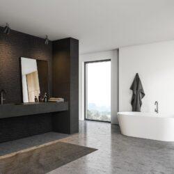 Wandverkleidung im Badezimmer mit schwarz matten strukturierten Designpaneelen im edlen Knitterlook