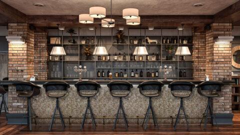 Barverkleidung mit strukturierten Dekorplatten im Vintage-Look