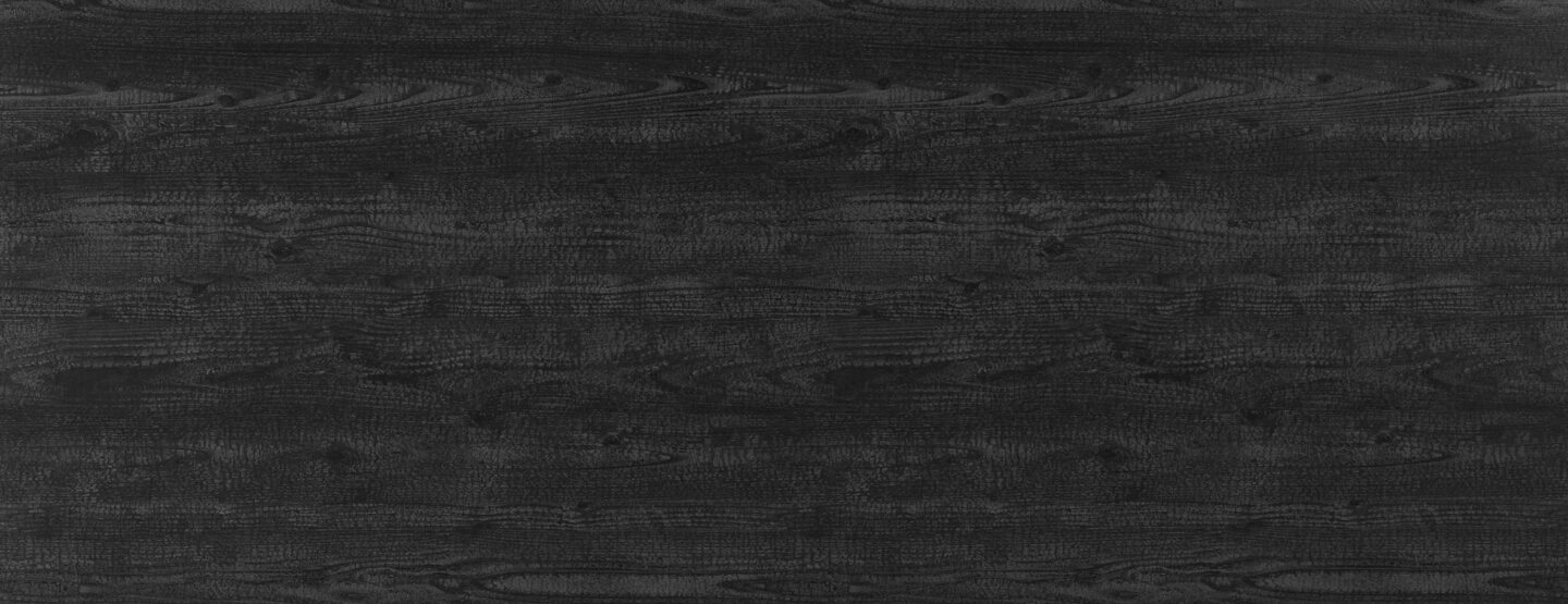Ganzplattenfoto eines Dekorpaneels mit feiner Holzmaserung in Schwarztönen und verkohlter Optik