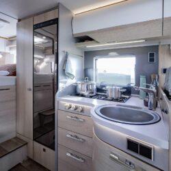 Kitchen area in the caravan with design elements from SIBU DESIGN