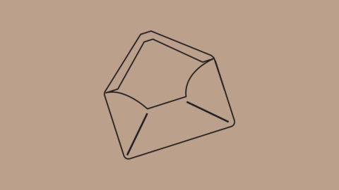 Letter icon in black on beige background