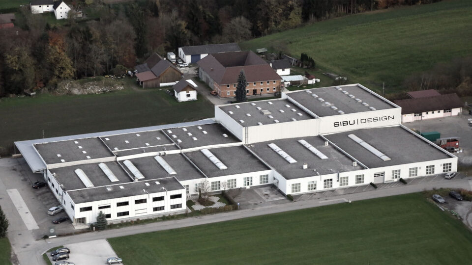 Company building photographed from above from the air