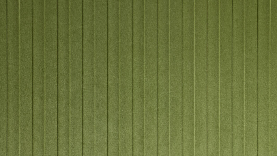 Detailaufnahme eines Designpaneels in samtiger Ausführung. Die Struktur zeigt vertikale Linien gleichermaßen versenkt und erhoben in einem satten Avocado Farbton.