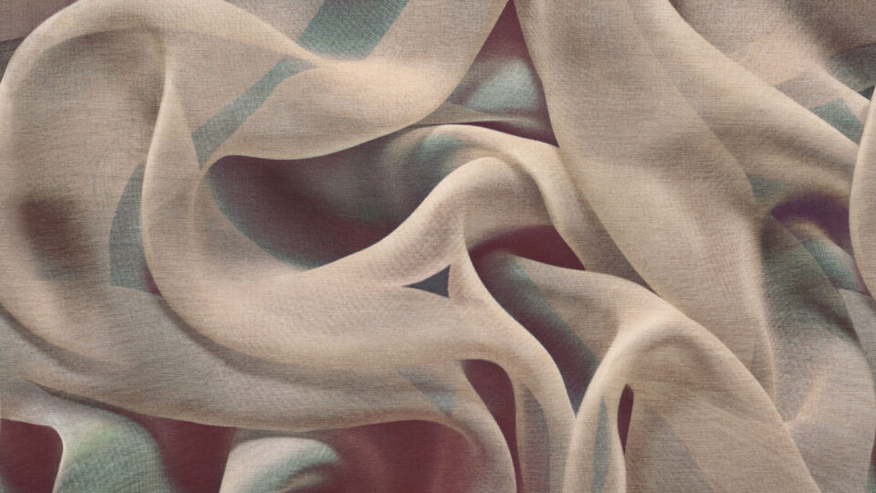 Nahaufnahme Tapete - Die Optik wirkt wie ein drapierter hauchdünner Schal in altosatönen.