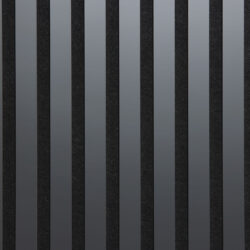 Detailed shot of a sound-absorbing acoustic panel. The surface is black and features elegant, reflective grayish stripes.