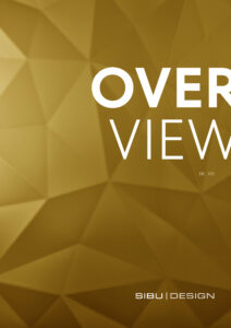 Product catalog OVERVIEW cover with a shiny gold finish